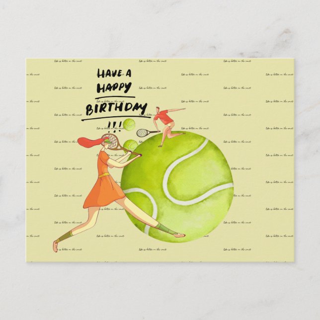 Tennis-Frau spielt Happy Birthday Postkarte (Vorderseite)