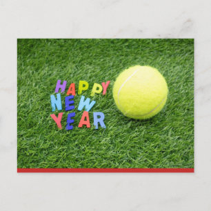 Tennis froh Neujahr & Tennisball Postkarte