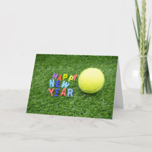 Tennis froh Neujahr & Tennisball und Weihnachtsman Feiertagskarte