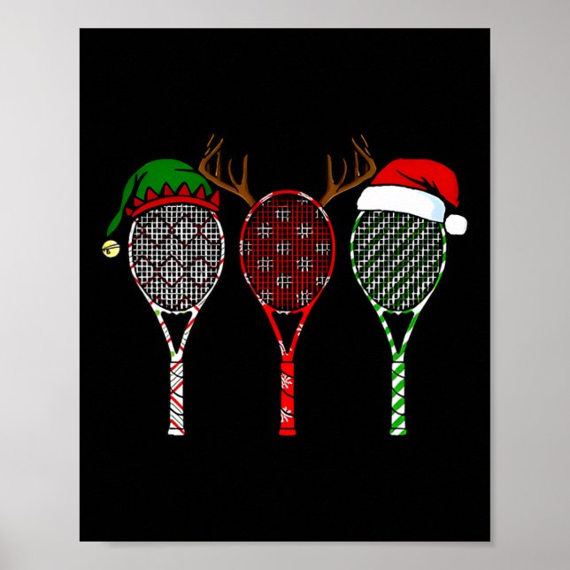 Tennis Frohe Weihnachten 3 Tennis Racket Weihnacht Poster (Vorne)