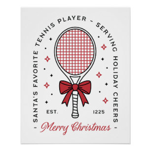 Tennis Frohe Weihnachten lustige Wünsche rote Ästh Poster