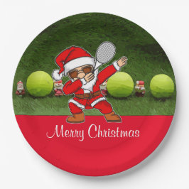 Tennis Frohe Weihnachten mit Ball und Weihnachtsma Pappteller