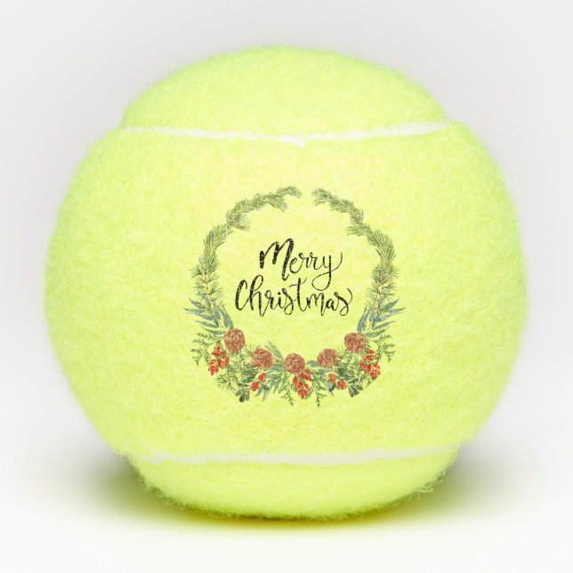Tennis Frohe Weihnachten mit Blume Kranz Tennisbälle (Vorderseite)