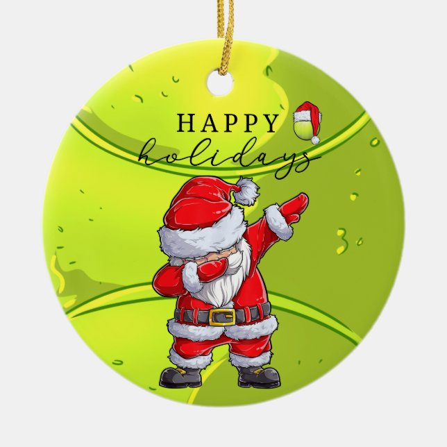 Tennis Frohe Weihnachten mit dem Weihnachtsmann an Keramik Ornament (Vorne)
