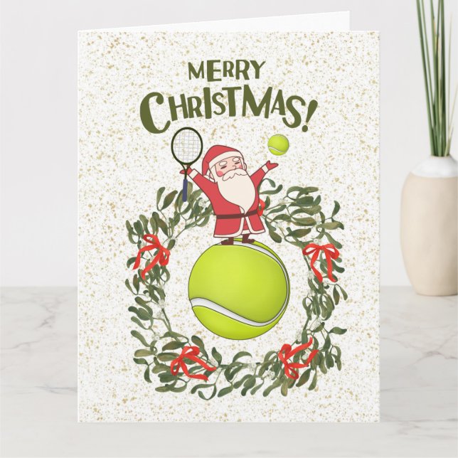 Tennis Frohe Weihnachten mit dem Weihnachtsmann Karte (Vorderseite)