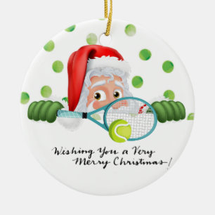 Tennis Frohe Weihnachten mit dem Weihnachtsmann Keramik Ornament