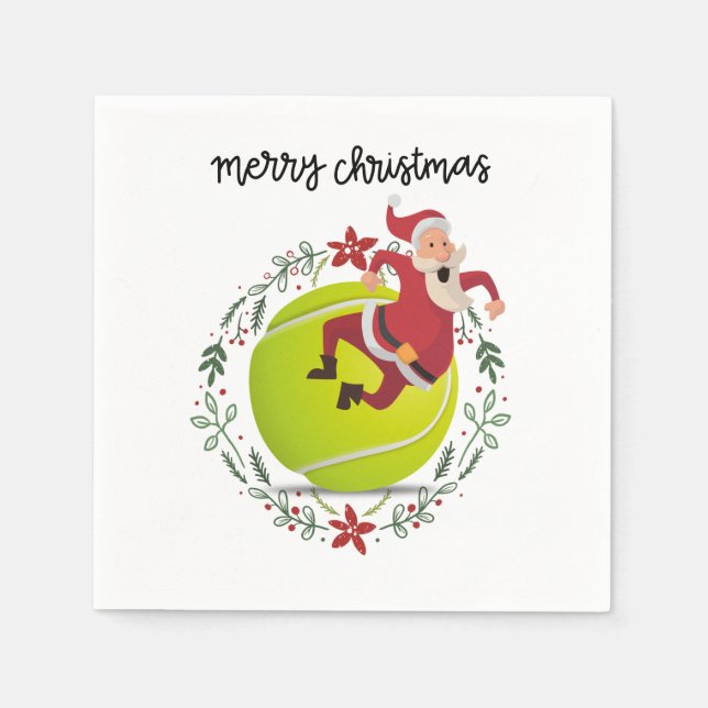 Tennis Frohe Weihnachten mit dem Weihnachtsmann Serviette (Vorderseite)