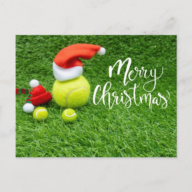 Tennis Frohe Weihnachten mit grünem Ball Postkarte (Vorderseite)