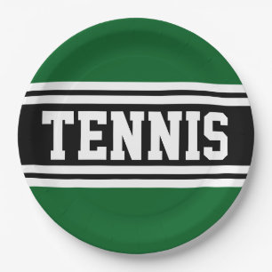 TENNIS Fun Bold Grün Schwarz Weiß Rennstreifen Pappteller
