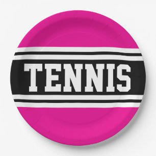TENNIS Fun Bold Helles Rosa Schwarze Rennstreifen Pappteller
