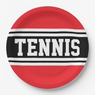 TENNIS Fun Bold Helles Rot-Schwarz-Rennstreifen Pappteller