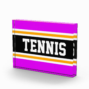 TENNIS Fun Hellrosa Schwarz-weiße gelbe Streifen Fotoblock