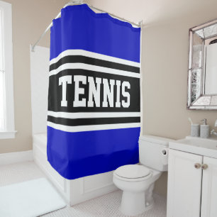 TENNIS Fun Royal Blau Schwarz Weiß Rennstreifen Duschvorhang