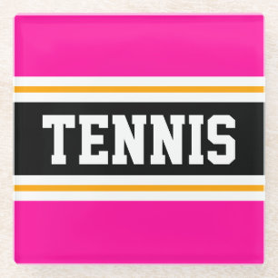 TENNIS Fun Sporty Bright Pink Black Racing Streife Glasuntersetzer
