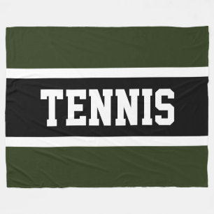 TENNIS Fun Sporty Dunkelgrüne Schwarz-weiße Streif Fleecedecke