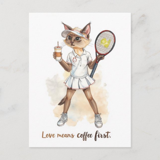 Tennis Funny Sprichwort Liebe bedeutet Kaffee zuer Postkarte (Vorderseite)