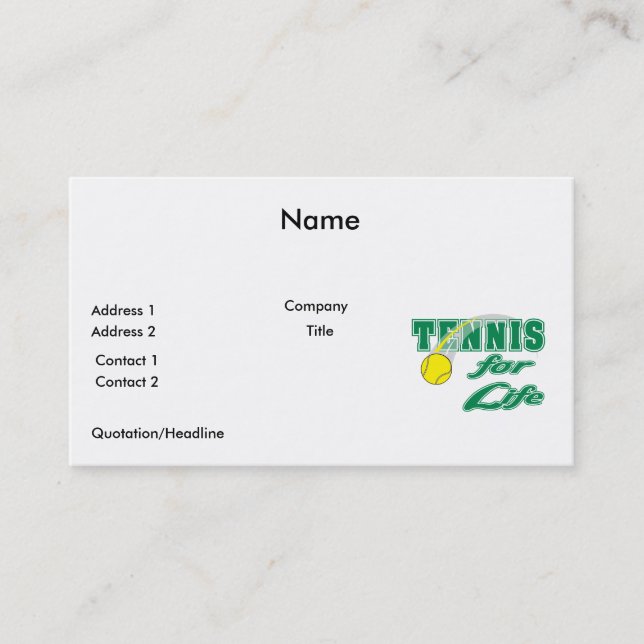 Tennis für die Gestaltung von Lebenstext Visitenkarte (Vorderseite)