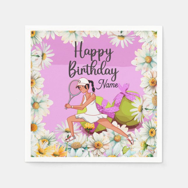 Tennis Geburtstag für Frauenspieler mit daistische Serviette (Vorderseite)