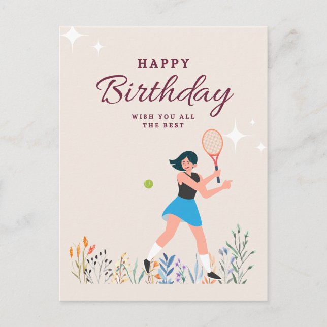 Tennis Geburtstag für weibliche Spieler Postkarte (Vorderseite)