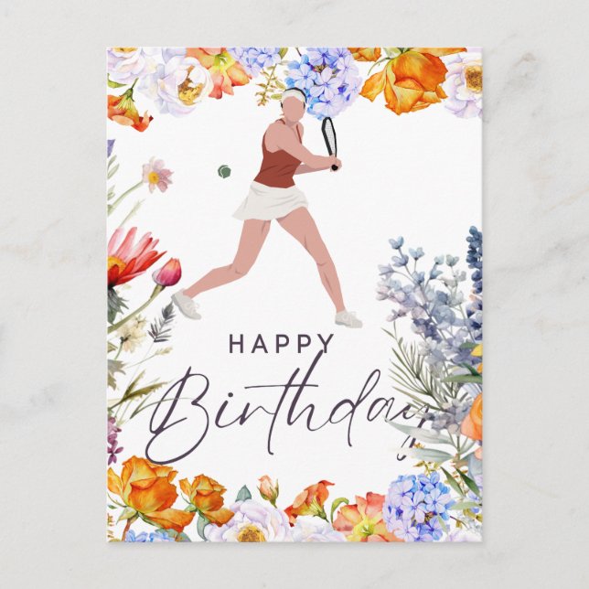 Tennis Geburtstag für weibliche Spieler Postkarte (Vorderseite)