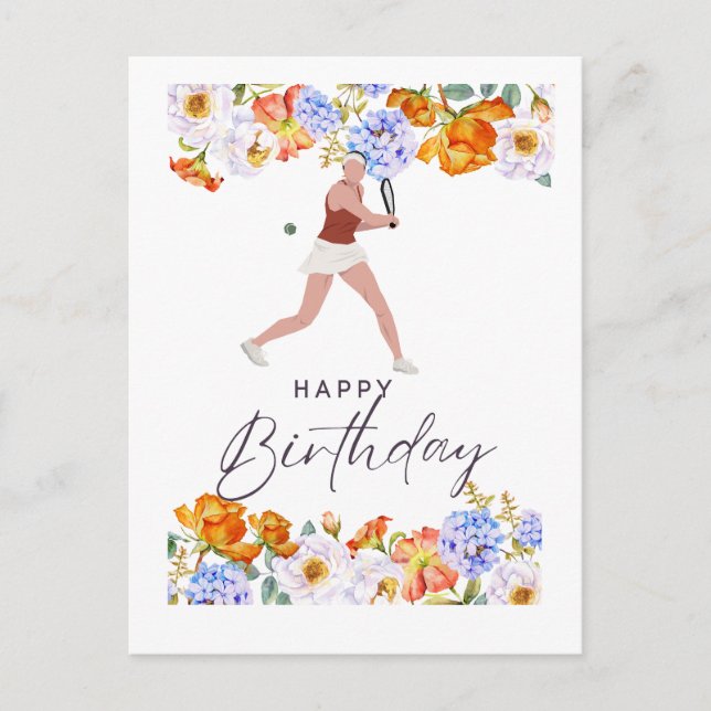 Tennis Geburtstag für weibliche Spieler Postkarte (Vorderseite)