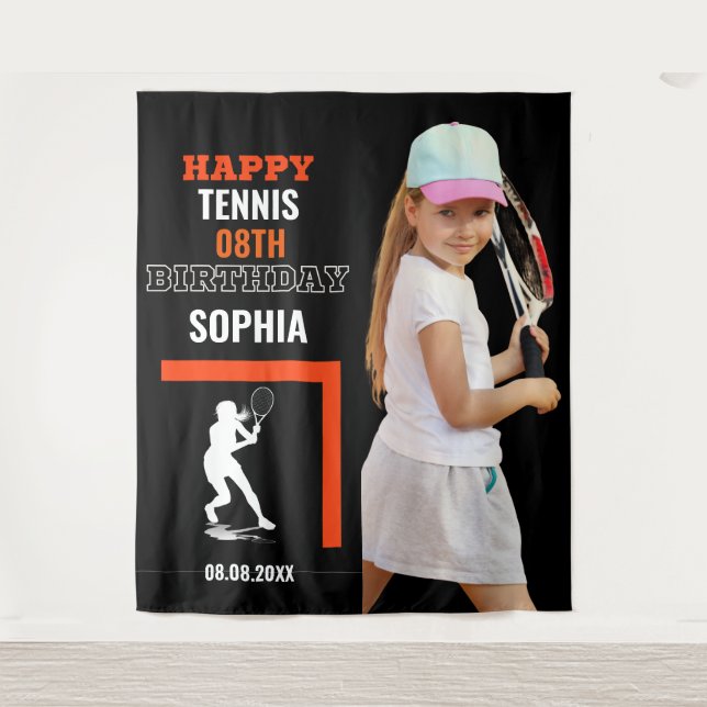 Tennis Geburtstag, Tennis Girl Player - Rückwürfe Wandteppich (Vorderseite)