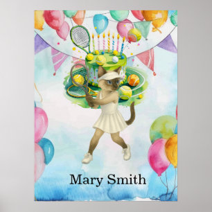 Tennis Geburtstag Thema für siamesische Katzenlieb Poster