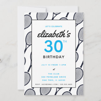 Tennis Geburtstagsparty Black Blue Custom Einladung