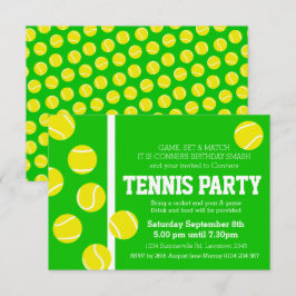 Tennis-Geburtstagsparty lädt grün, gelb und weiß e Einladung