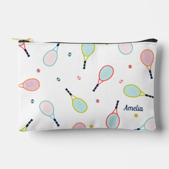 Tennis Geschenk Personalisierter Name Rosa Blau Cu Zubehörtasche (Vorderseite)