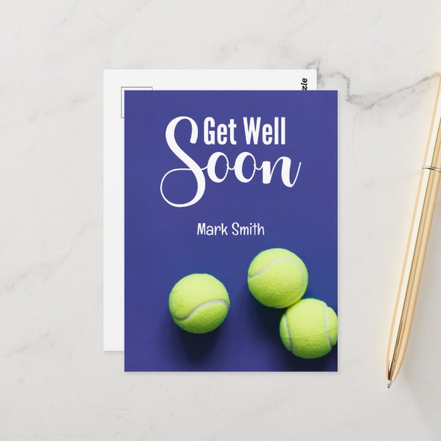 Tennis Get Well Postkarte (Vorderseite/Rückseite Beispiel)