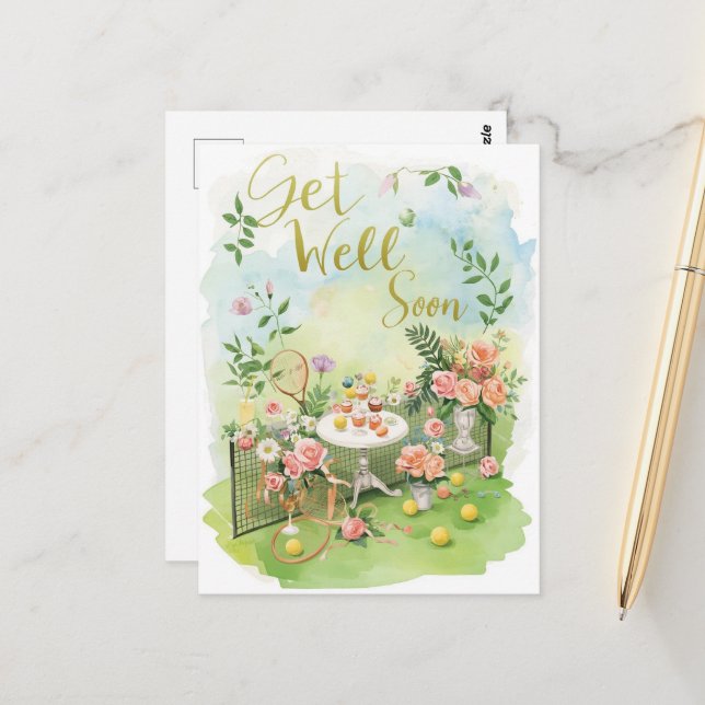 Tennis Get Well Soon  Postkarte (Vorderseite/Rückseite Beispiel)