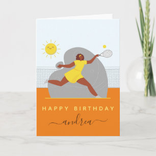 Tennis Girl Birthday Player Net & Kawaii Sun Kinde Karte
