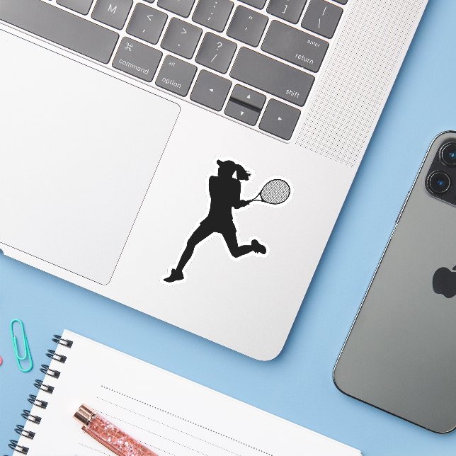 Tennis Girl Player - Spielplatz Aufkleber (Laptop mit iPhone)