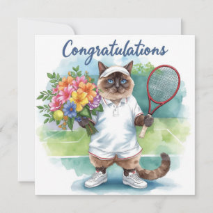 Tennis Glückwünsche mit Blumen in der Hand Karte