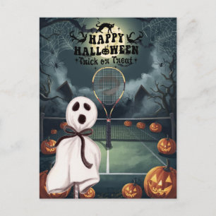 Tennis Halloween für Tennisspieler mit Schläger Feiertagspostkarte