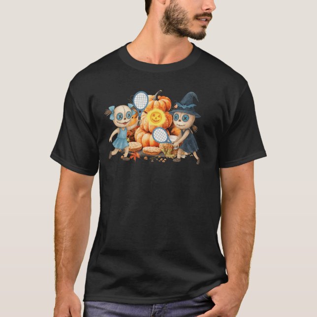Tennis Halloween-Spieler mit Schläger T-Shirt (Vorderseite)
