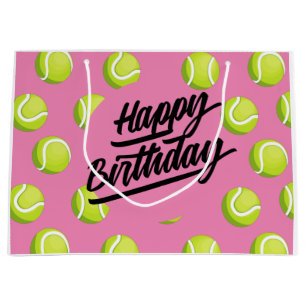 Tennis Happy Birthday mit Ball auf rosa  Große Geschenktüte