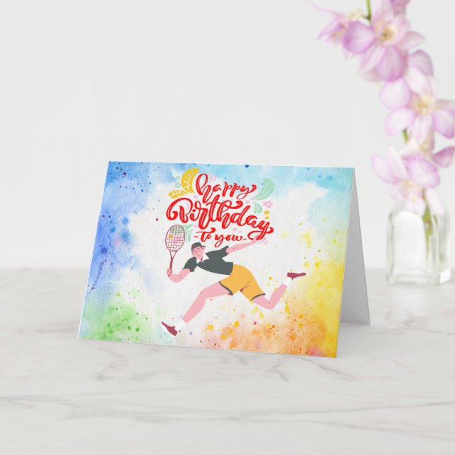 Tennis Happy Birthday Tennis Player Aquarell Karte (Orchidee)