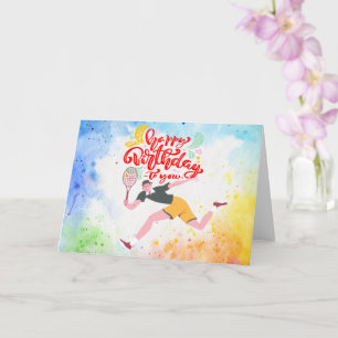 Tennis Happy Birthday Tennis Player Aquarell Karte