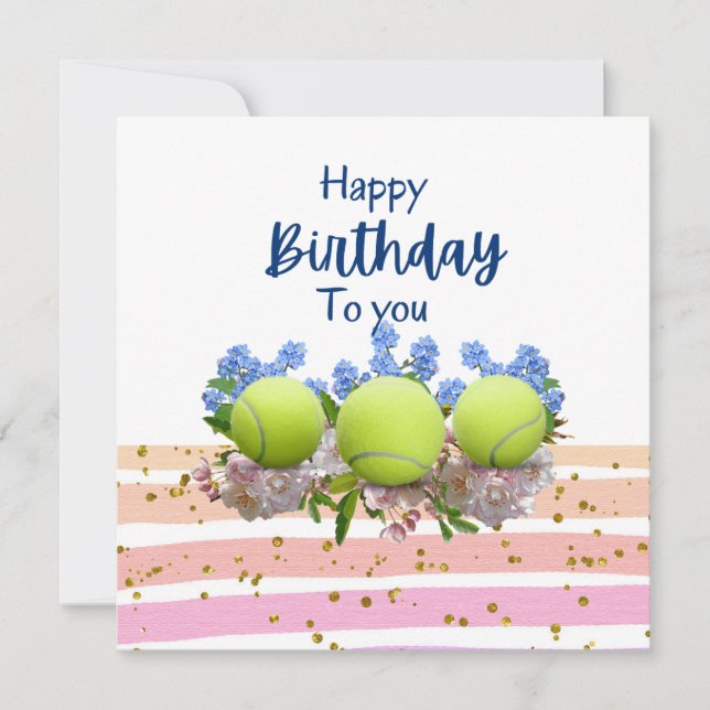Tennis Happy Geburtstag mit Blume (Vorderseite)