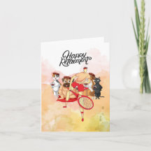 Tennis Happy Pension Spieler und Hunde Aquarell