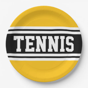 TENNIS Helles Gelb Orange Schwarz Rennstreifen Pappteller