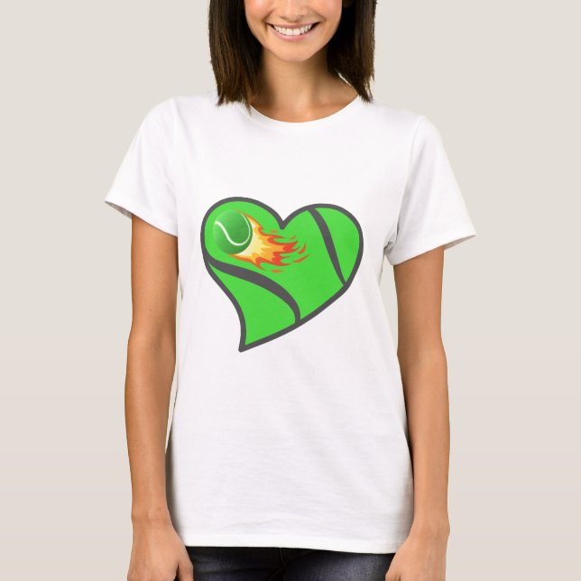 Tennis Herz – Flammender Ball Liebe für das Spiel T-Shirt (Vorderseite)