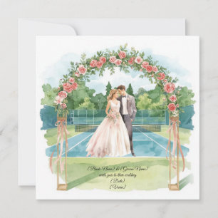 Tennis-Hochzeit mit Braut und Bräutigam auf dem Te Einladung