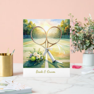Tennis-Hochzeit mit Schläger auf dem Gericht Acrylschild