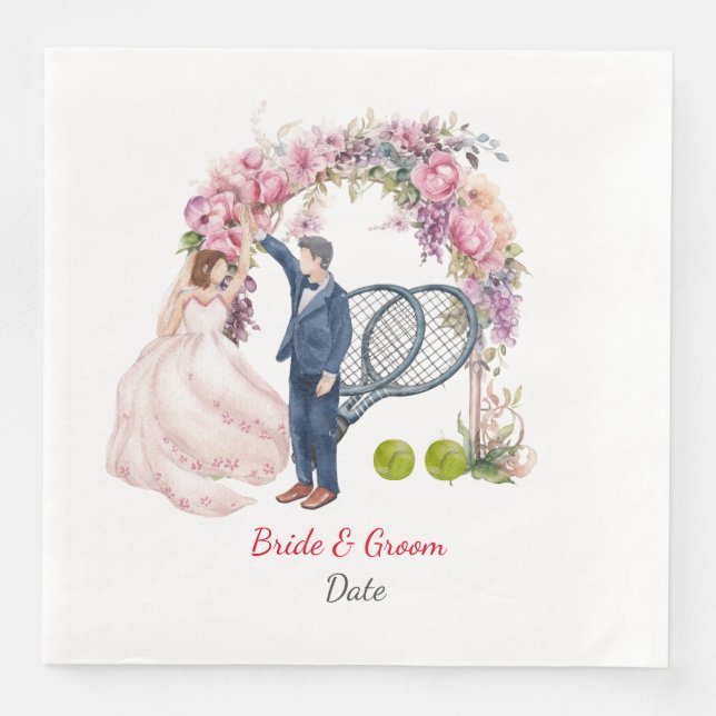 Tennis-Hochzeit Serviette (Vorderseite)