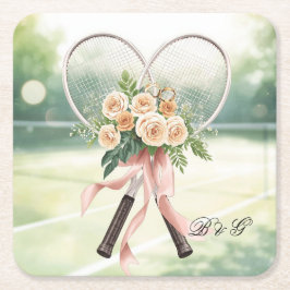 Tennis-Hochzeits-Schläger mit Blumen Braut & Bräut Rechteckiger Pappuntersetzer