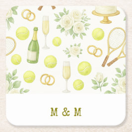 Tennis Hochzeitsthema mit Champagne Racket Ring Rechteckiger Pappuntersetzer