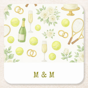 Tennis Hochzeitsthema mit Champagne Racket Ring Rechteckiger Pappuntersetzer